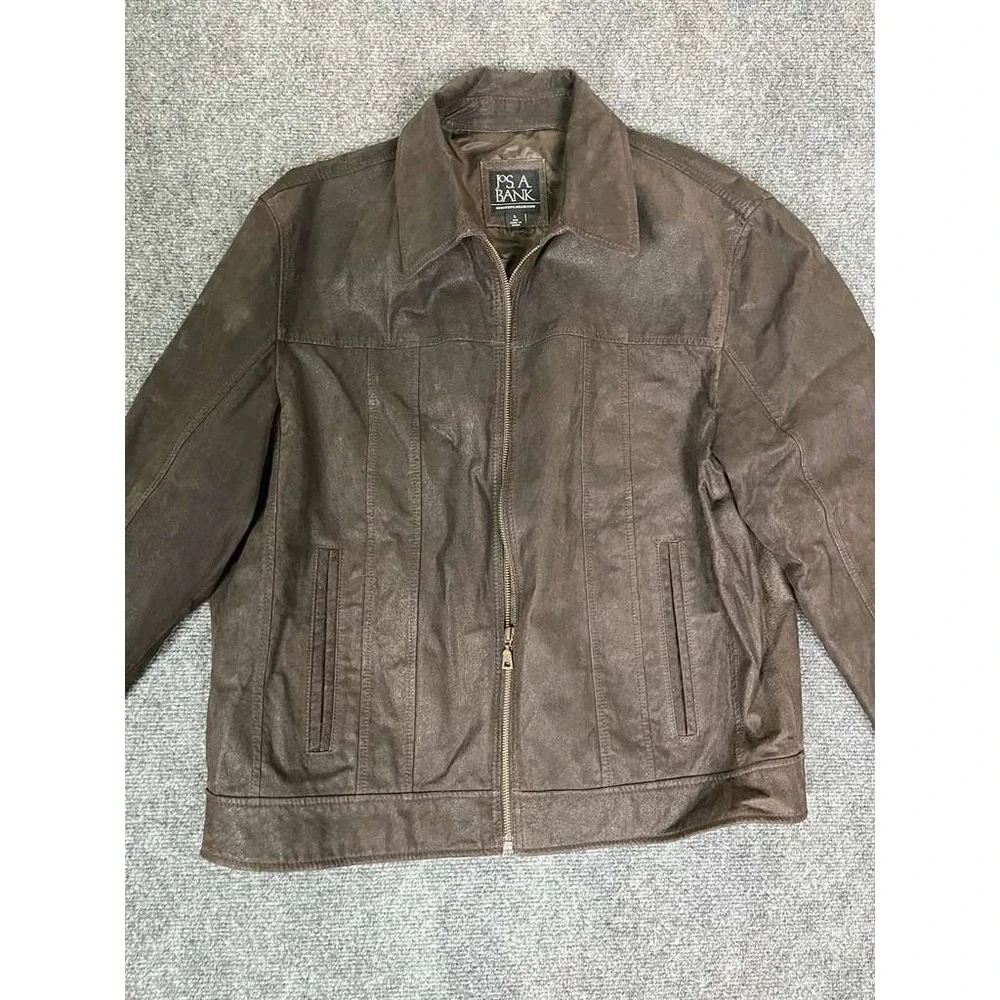 Jos A Bank Executive Collection Mens Large Brown Suede Genuine Leather Jacket - Picture 3 of 12